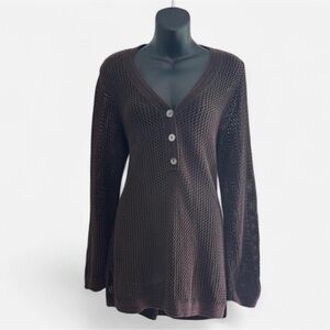 100% Cotton Chico's Dark Brown V-Neck Long Sleeve Knit